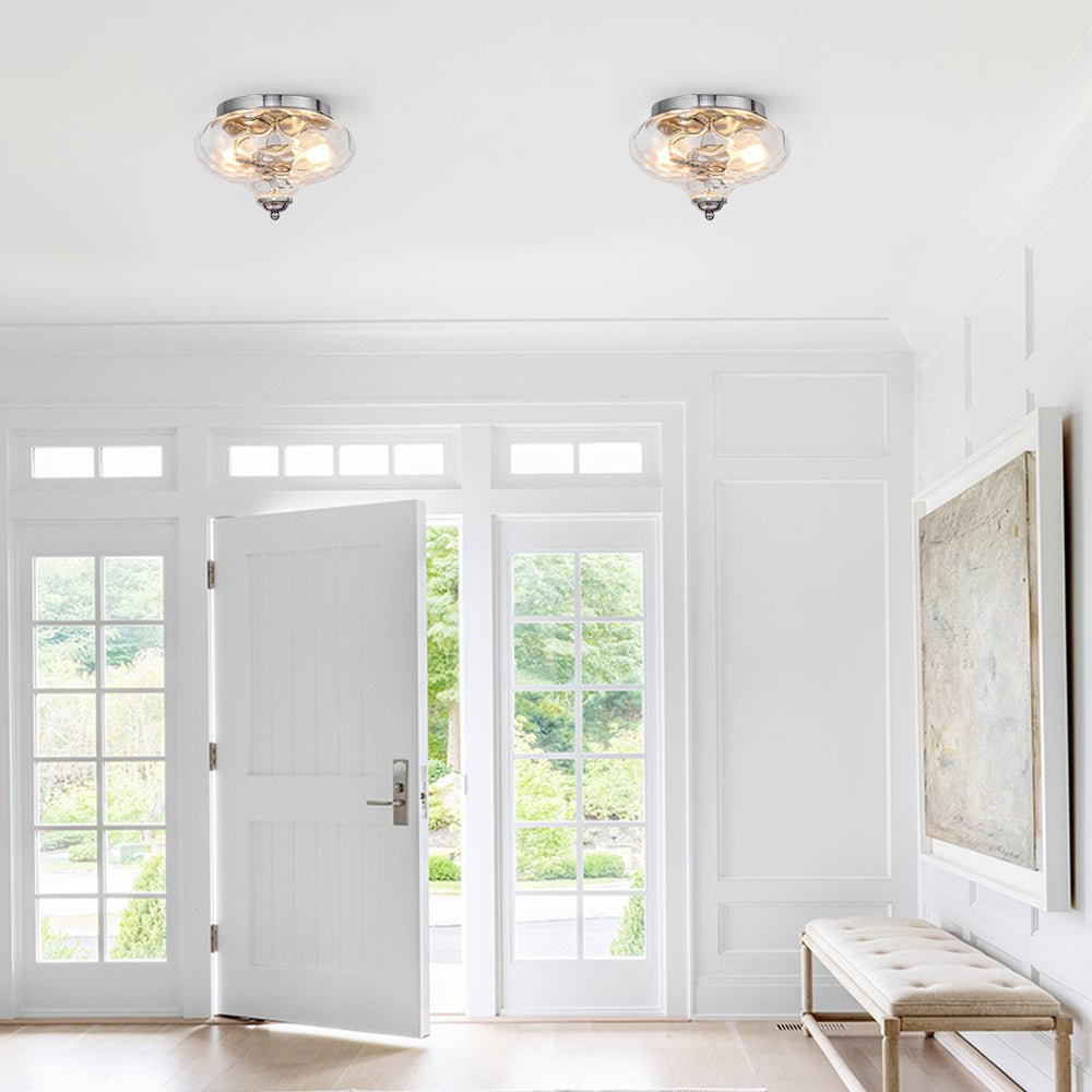 Pendantlightie-Modern Farmhouse 2-Light Water Glass Flush Mount-Flush Mount-Chrome-