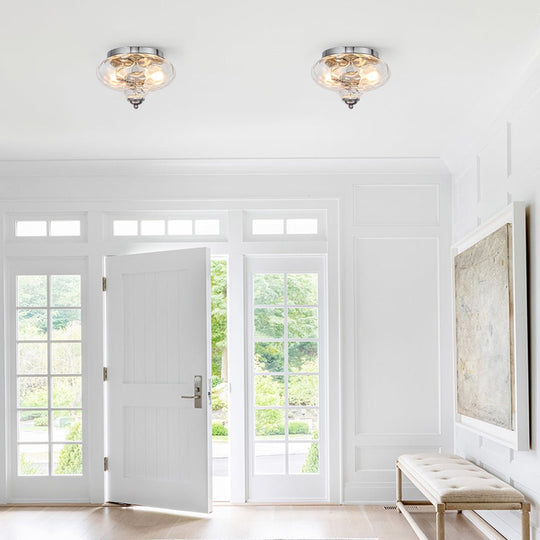 Pendantlightie-Modern Farmhouse 2-Light Water Glass Flush Mount-Flush Mount-Chrome-