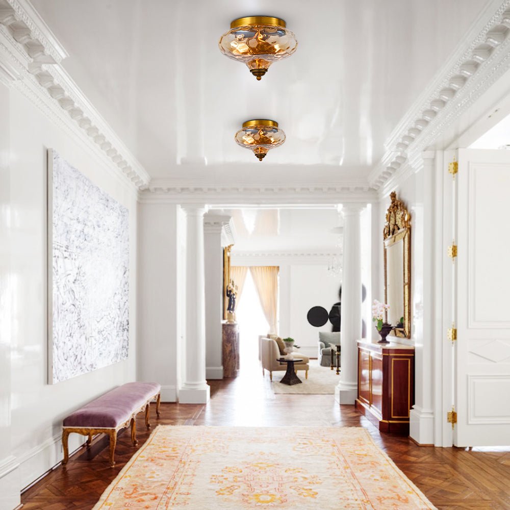 Pendantlightie-Modern Farmhouse 2-Light Water Glass Flush Mount-Flush Mount-Gold-