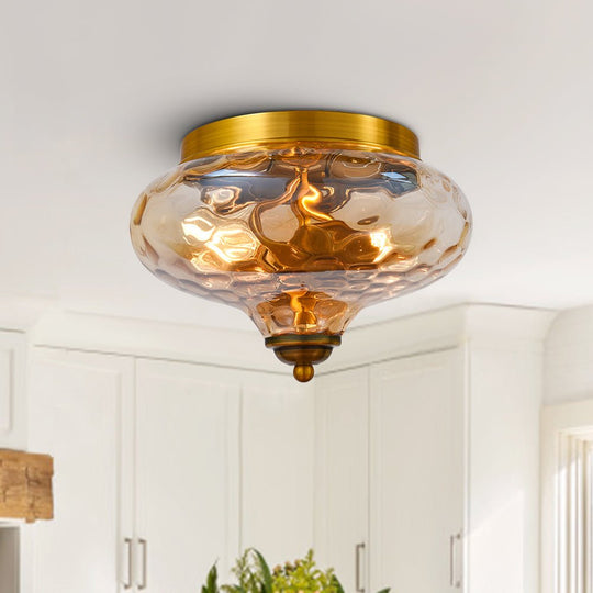 Pendantlightie-Modern Farmhouse 2-Light Water Glass Flush Mount-Flush Mount-Gold-