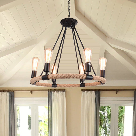 Pendantlightie-Modern Farmhouse Wagon Wheel Light Fixture-Chandeliers-6Lt-