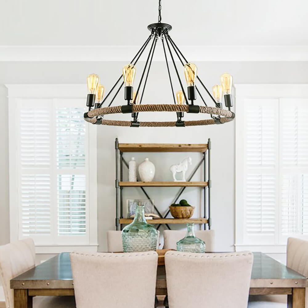 Pendantlightie-Modern Farmhouse Wagon Wheel Light Fixture-Chandeliers-8Lt-