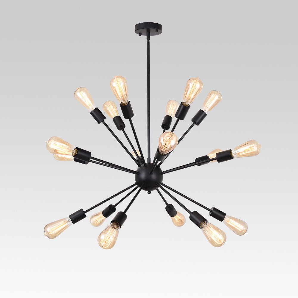 Pendantlightie-Modern Mid-Century 18-Light Black Sputnik Light-Chandeliers--