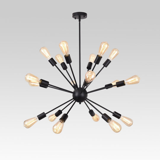 Pendantlightie-Modern Mid-Century 18-Light Black Sputnik Light-Chandeliers--