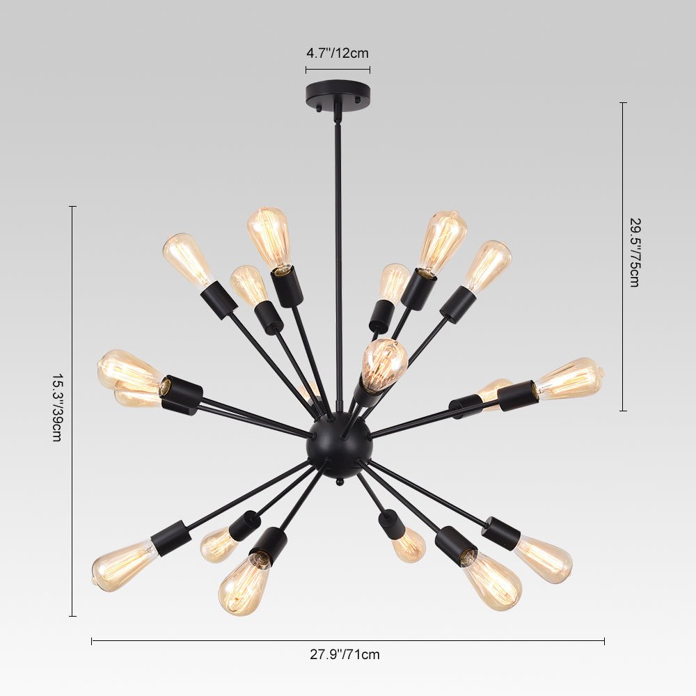 Pendantlightie-Modern Mid-Century 18-Light Black Sputnik Light-Chandeliers--