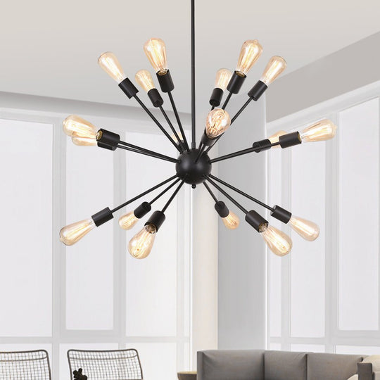 Pendantlightie-Modern Mid-Century 18-Light Black Sputnik Light-Chandeliers--