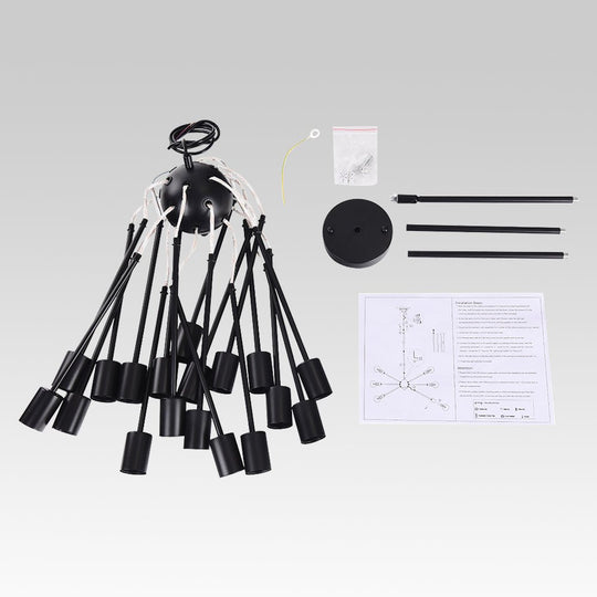 Pendantlightie-Modern Mid-Century 18-Light Black Sputnik Light-Chandeliers--