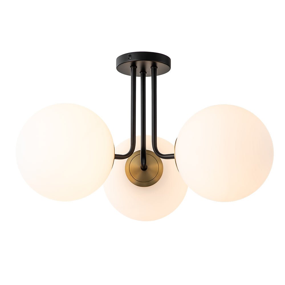 Pendantlightie-Modern Mid-Century 3-Light Sputnik Glass Semi Flush Mount-Semi Flush Mount-Black+Brass-