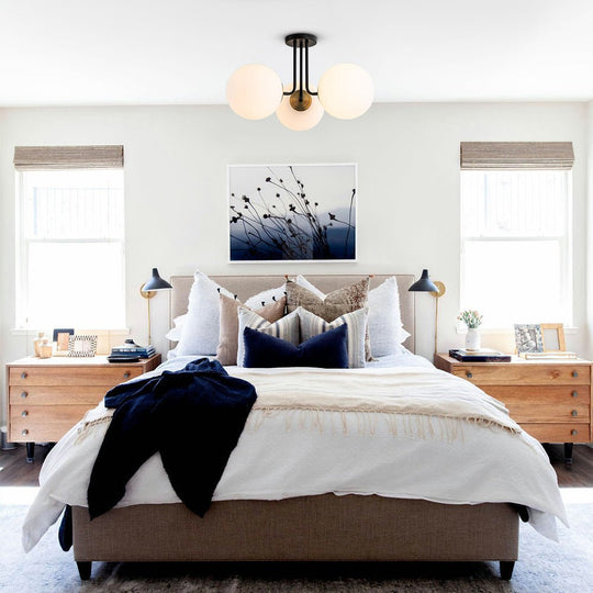 Pendantlightie-Modern Mid-Century 3-Light Sputnik Glass Semi Flush Mount-Semi Flush Mount-Black+Brass-