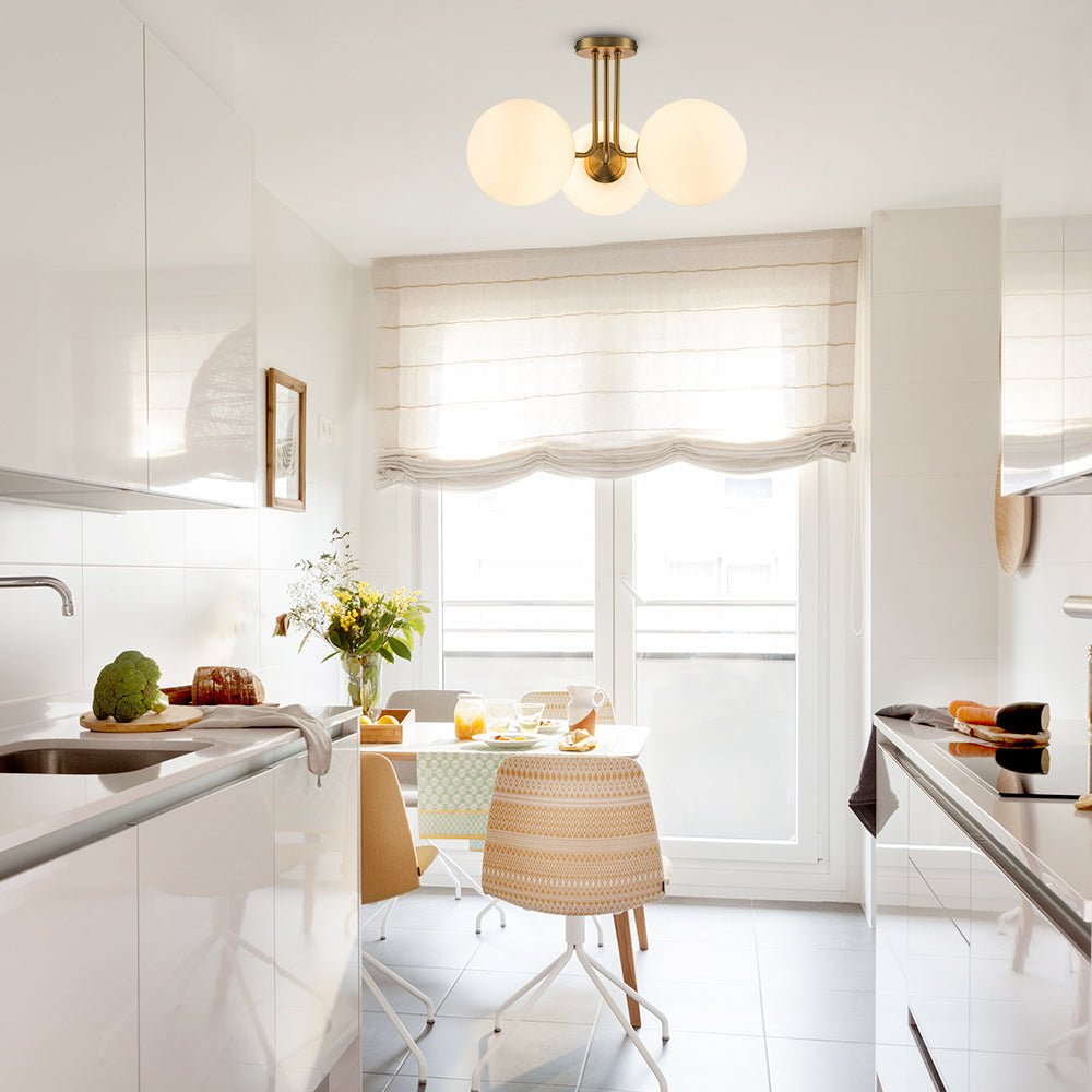 Pendantlightie-Modern Mid-Century 3-Light Sputnik Glass Semi Flush Mount-Semi Flush Mount-Brass-