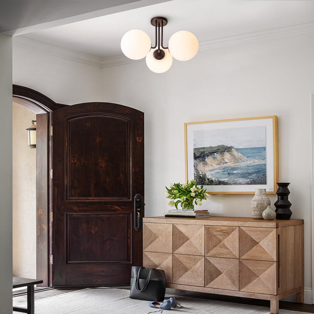 Pendantlightie-Modern Mid-Century 3-Light Sputnik Glass Semi Flush Mount-Semi Flush Mount-Nickel-