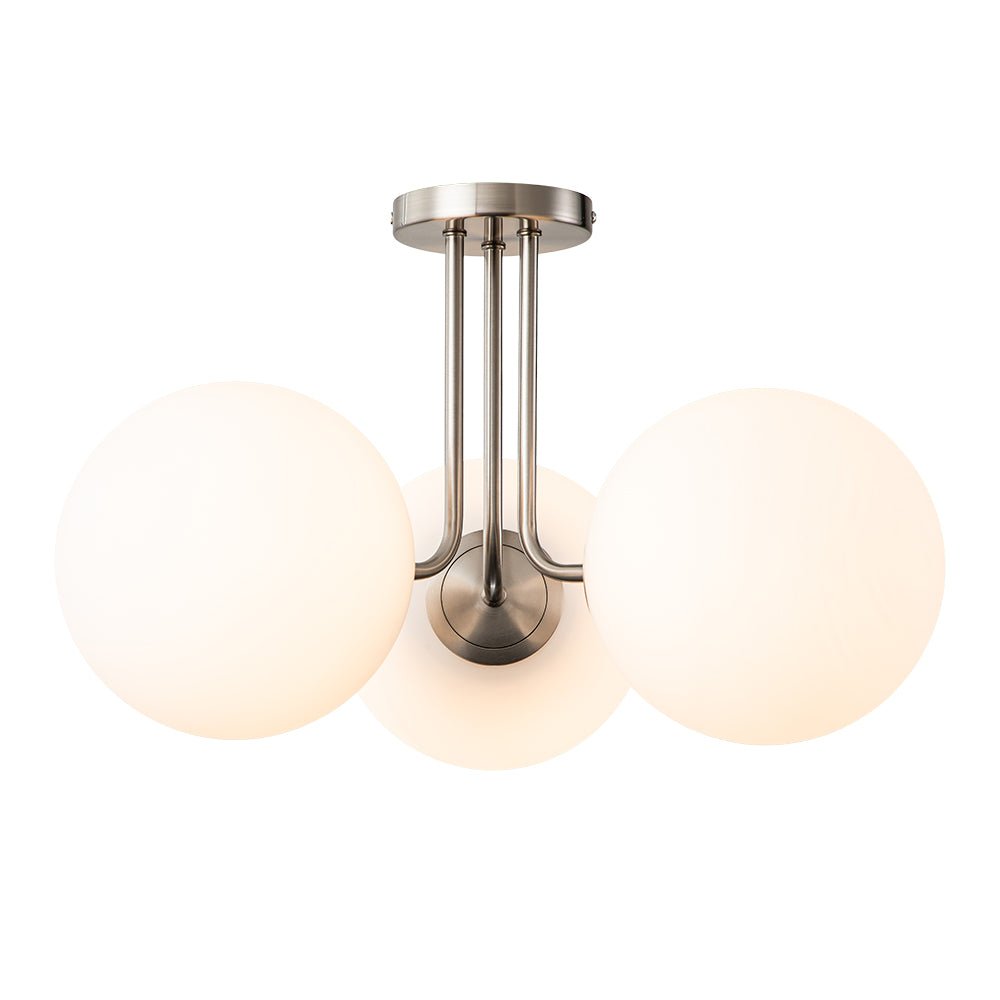 Pendantlightie-Modern Mid-Century 3-Light Sputnik Glass Semi Flush Mount-Semi Flush Mount-Nickel-