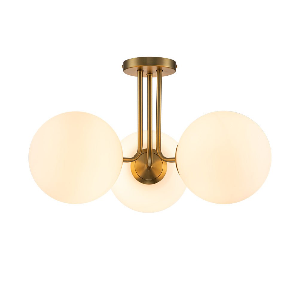 Pendantlightie-Modern Mid-Century 3-Light Sputnik Glass Semi Flush Mount-Semi Flush Mount-Nickel-
