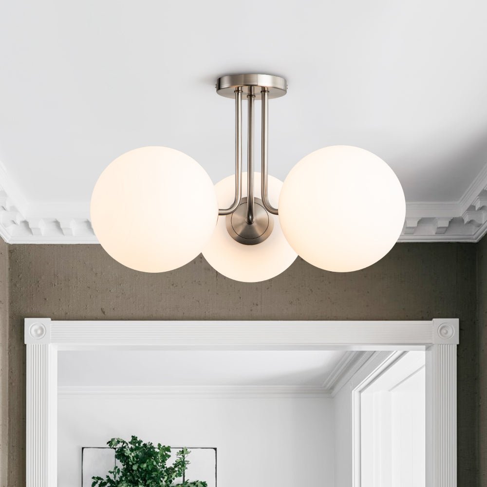 Pendantlightie-Modern Mid-Century 3-Light Sputnik Glass Semi Flush Mount-Semi Flush Mount-Nickel-