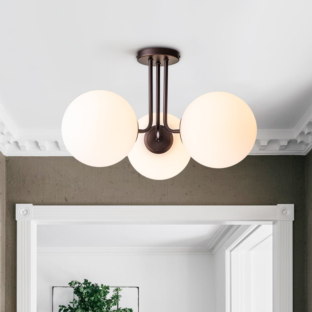 Pendantlightie-Modern Mid-Century 3-Light Sputnik Glass Semi Flush Mount-Semi Flush Mount-Orb Rubbed Bronze-