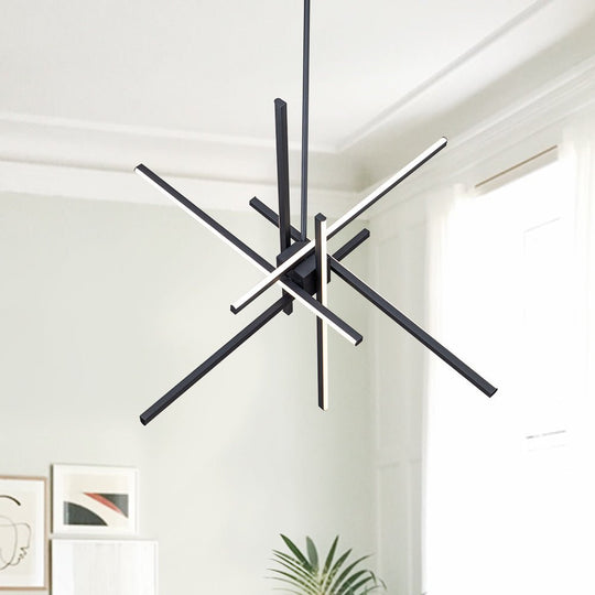 Pendantlightie-Modern Mid-Century 6-Light Linear Led Sputnik Chandelier-Chandeliers-Black-