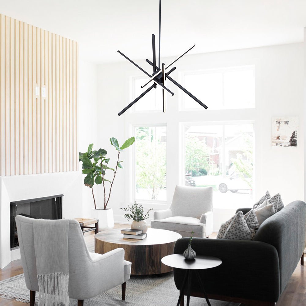 Pendantlightie-Modern Mid-Century 6-Light Linear Led Sputnik Chandelier-Chandeliers-Black-