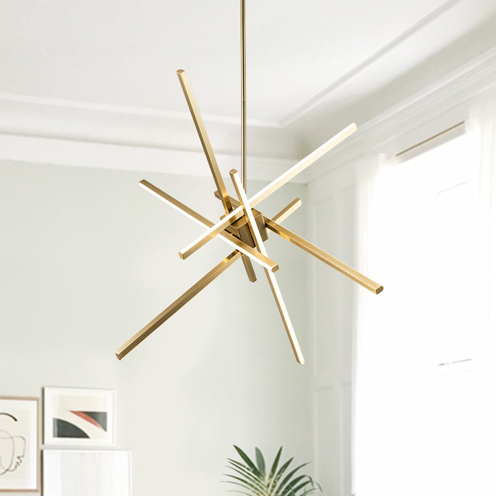 Pendantlightie-Modern Mid-Century 6-Light Linear Led Sputnik Chandelier-Chandeliers-Gold-