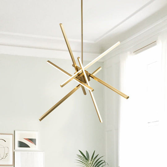 Pendantlightie-Modern Mid-Century 6-Light Linear Led Sputnik Chandelier-Chandeliers-Gold-