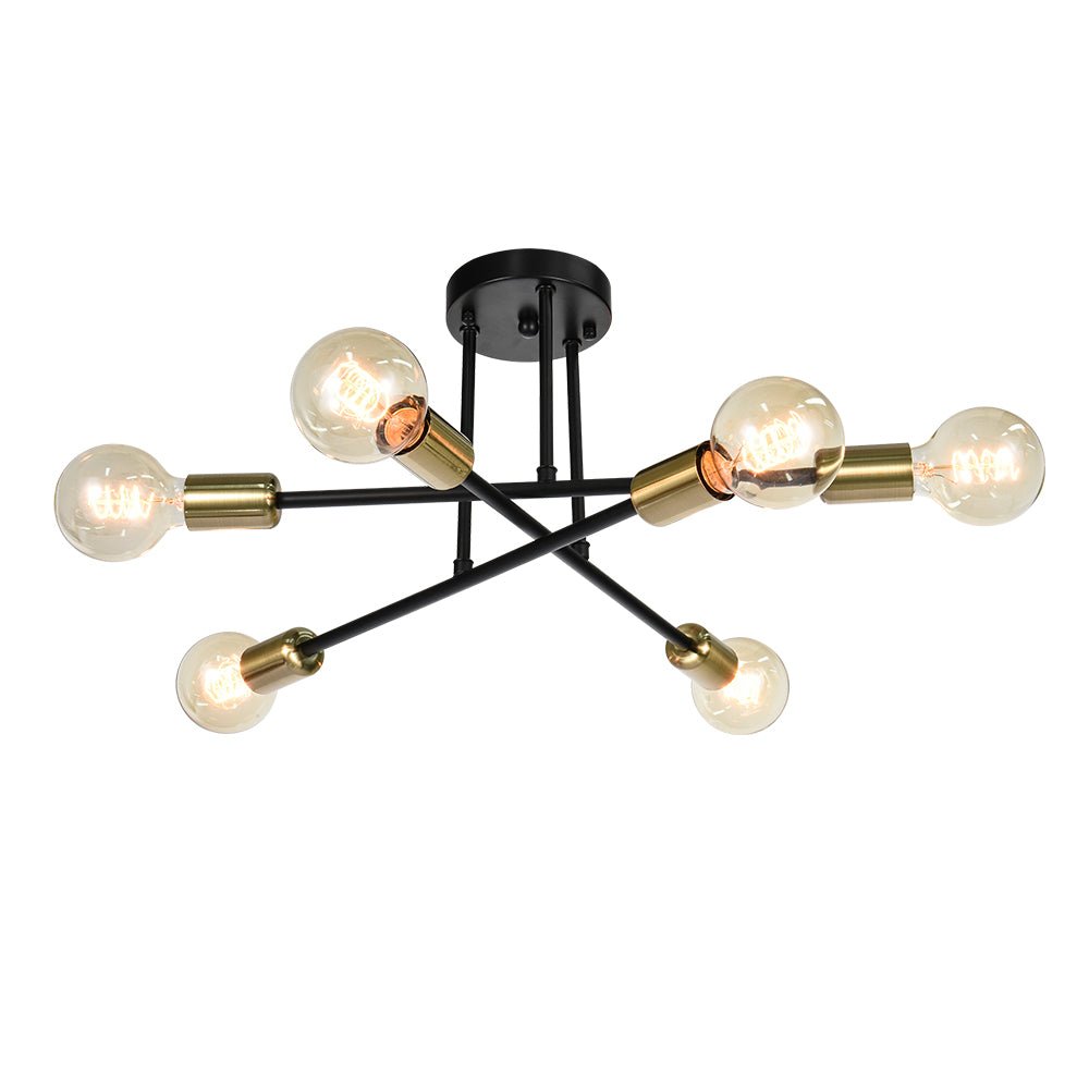 Pendantlightie-Modern Mid-Century 6-Light Sputnik Semi Flush Mount-Semi Flush Mount-Black+Chrome-