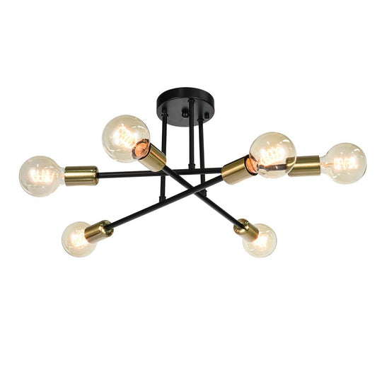 Pendantlightie-Modern Mid-Century 6-Light Sputnik Semi Flush Mount-Semi Flush Mount-Black+Chrome-