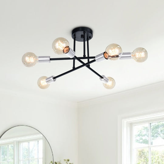 Pendantlightie-Modern Mid-Century 6-Light Sputnik Semi Flush Mount-Semi Flush Mount-Black+Chrome-