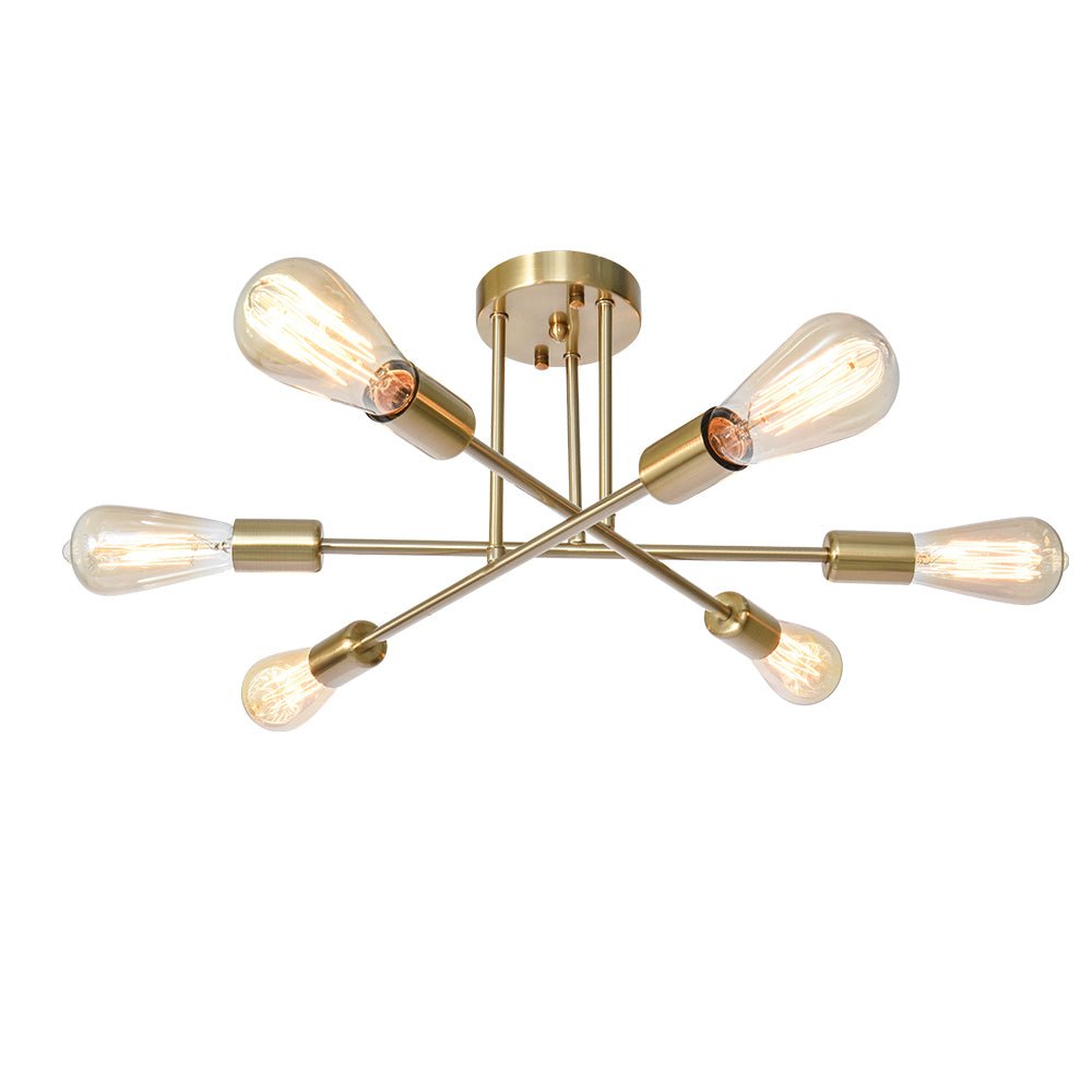 Pendantlightie-Modern Mid-Century 6-Light Sputnik Semi Flush Mount-Semi Flush Mount-Black+Chrome-