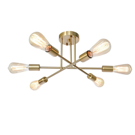 Pendantlightie-Modern Mid-Century 6-Light Sputnik Semi Flush Mount-Semi Flush Mount-Black+Chrome-