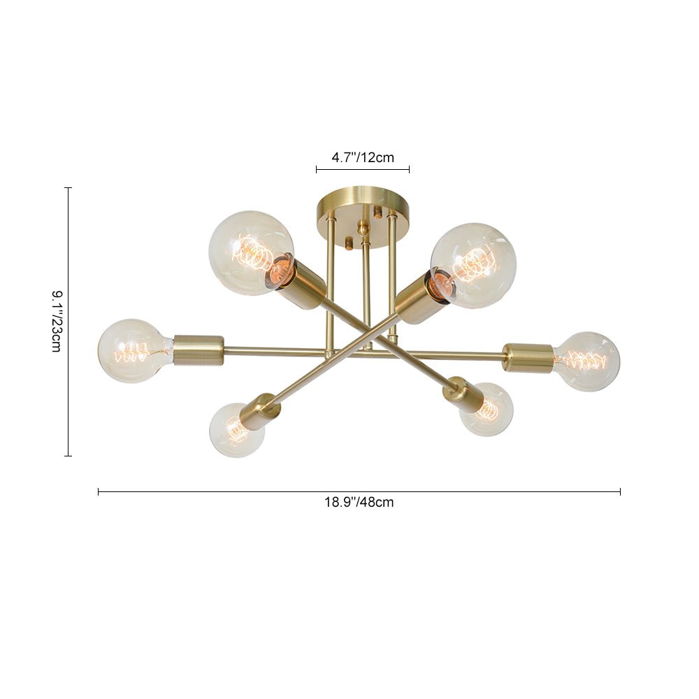 Pendantlightie-Modern Mid-Century 6-Light Sputnik Semi Flush Mount-Semi Flush Mount-Black+Chrome-