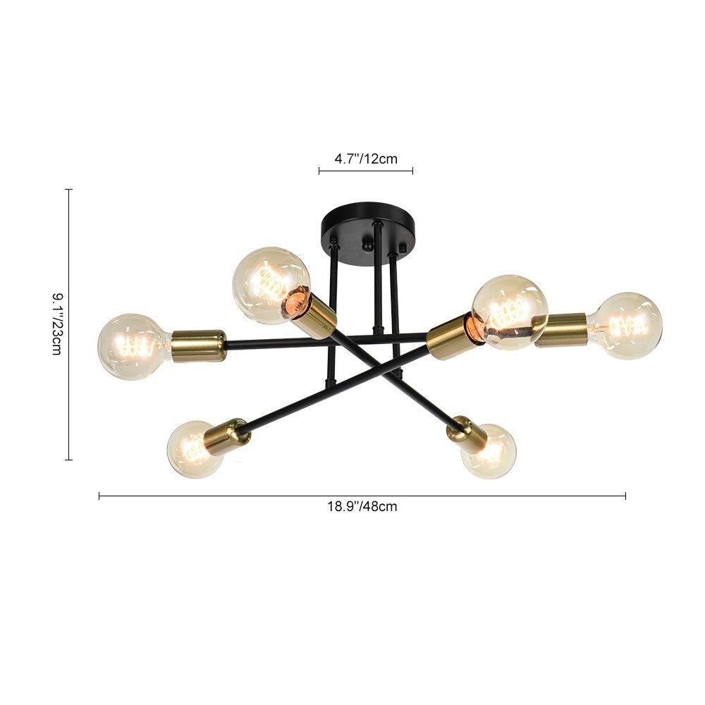 Pendantlightie-Modern Mid-Century 6-Light Sputnik Semi Flush Mount-Semi Flush Mount-Gold-