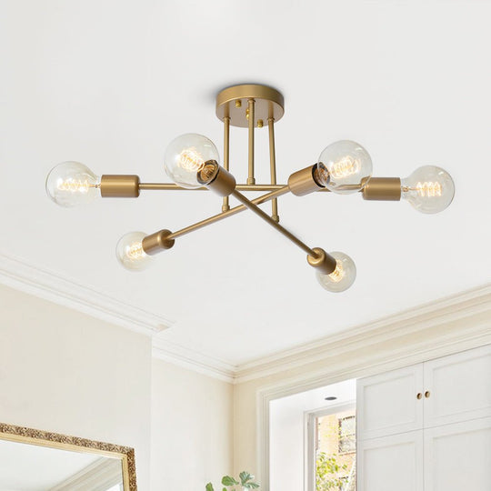Pendantlightie-Modern Mid-Century 6-Light Sputnik Semi Flush Mount-Semi Flush Mount-Gold-