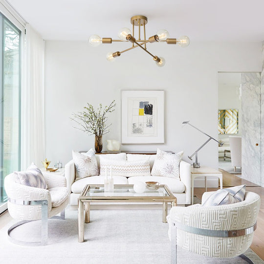 Pendantlightie-Modern Mid-Century 6-Light Sputnik Semi Flush Mount-Semi Flush Mount-Gold-