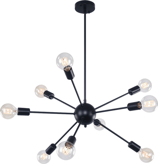 Pendantlightie-Modern Mid-Century 9-Light Sputnik Chandelier-Chandeliers-Black-
