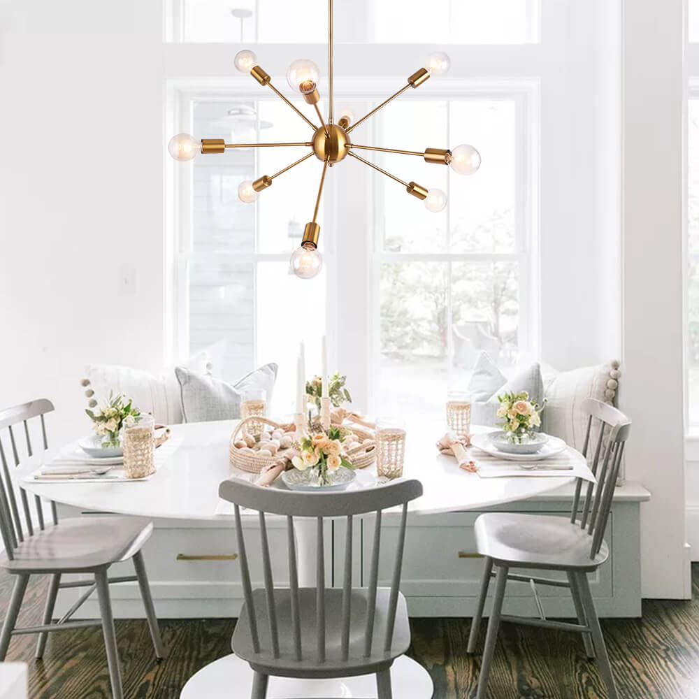 Pendantlightie-Modern Mid-Century 9-Light Sputnik Chandelier-Chandeliers-Brass-