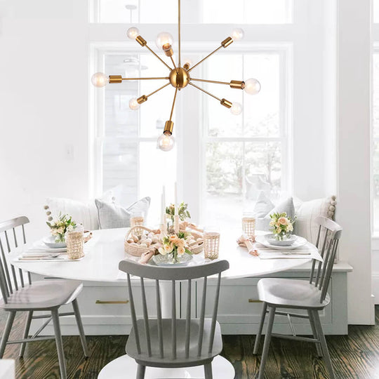 Pendantlightie-Modern Mid-Century 9-Light Sputnik Chandelier-Chandeliers-Brass-
