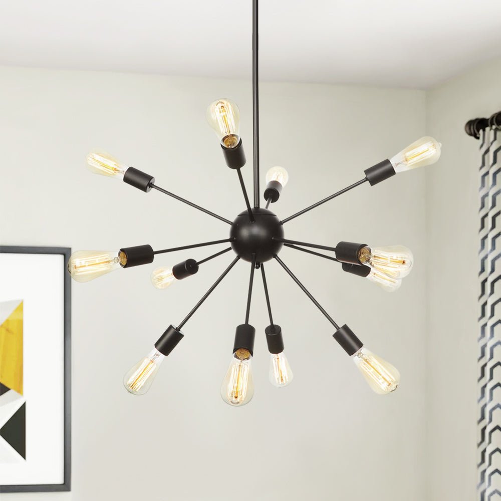 Pendantlightie-Modern Mid-Century Black Sputnik Chandelier-Chandeliers-12Lt-