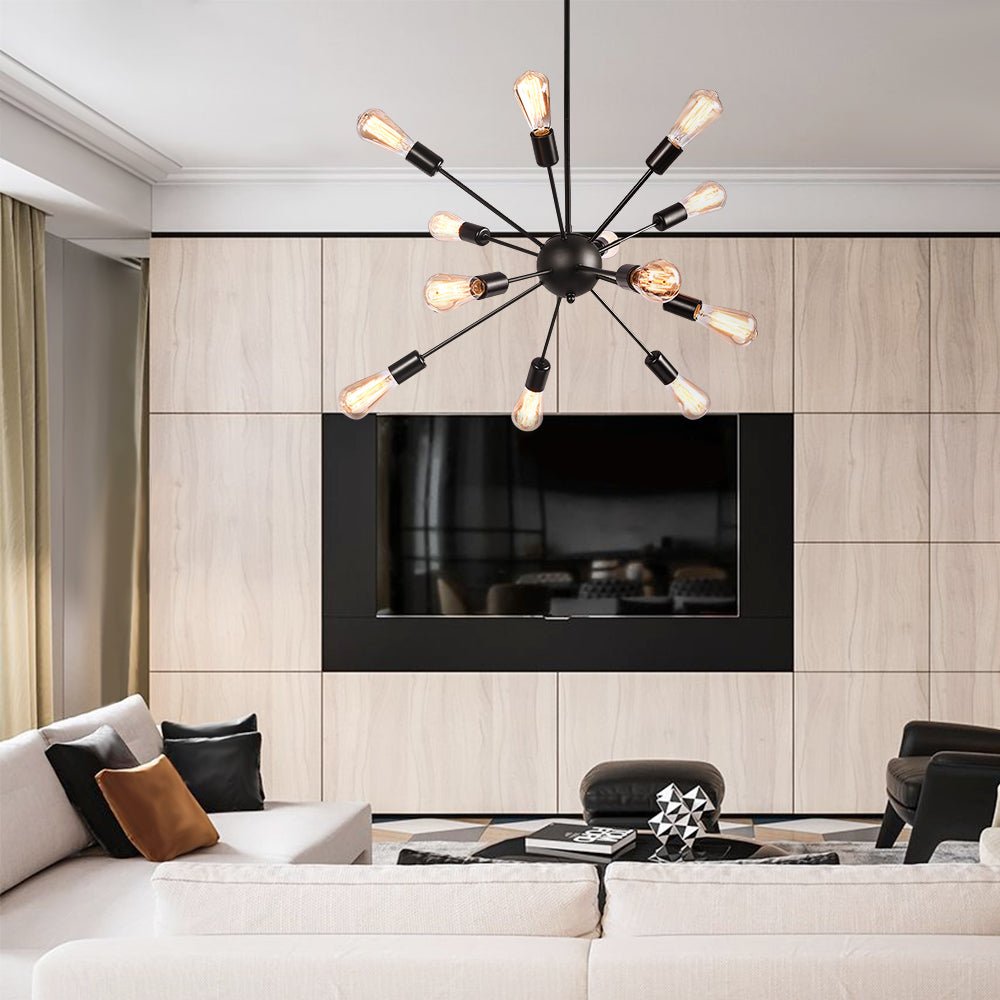Pendantlightie-Modern Mid-Century Black Sputnik Chandelier-Chandeliers-12Lt-