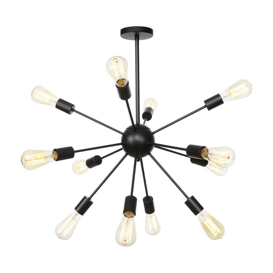 Pendantlightie-Modern Mid-Century Black Sputnik Chandelier-Chandeliers-12Lt-