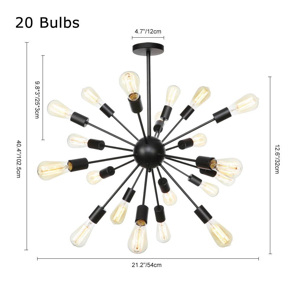 Pendantlightie-Modern Mid-Century Black Sputnik Chandelier-Chandeliers-20Lt-
