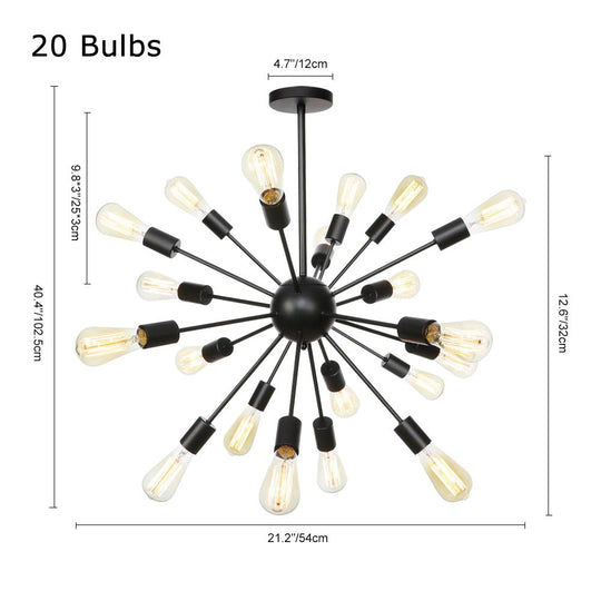 Pendantlightie-Modern Mid-Century Black Sputnik Chandelier-Chandeliers-20Lt-