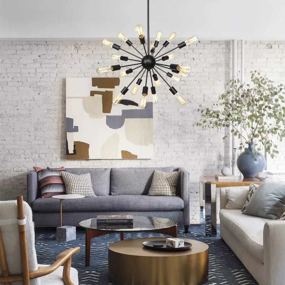 Pendantlightie-Modern Mid-Century Black Sputnik Chandelier-Chandeliers-20Lt-