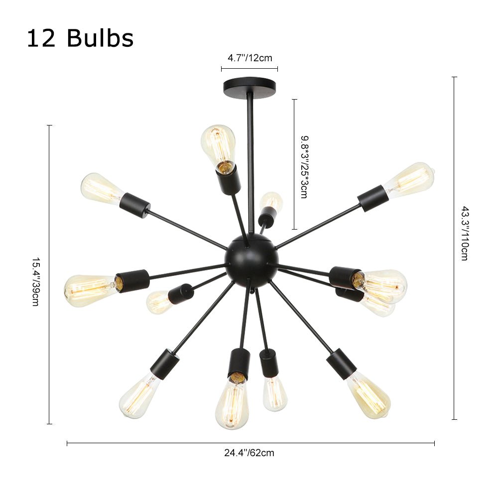 Pendantlightie-Modern Mid-Century Black Sputnik Chandelier-Chandeliers-20Lt-