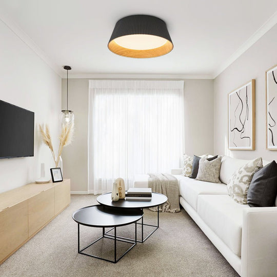 Pendantlightie-Modern Minimalist Wood Grain Conical Led Flush Mount Ceiling Light-Flush Mount-Cool White Light-White