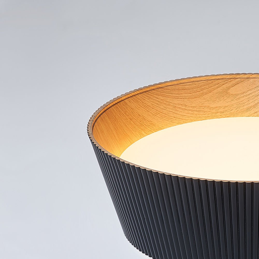 Pendantlightie-Modern Minimalist Wood Grain Conical Led Flush Mount Ceiling Light-Flush Mount-Warm White Light-Black