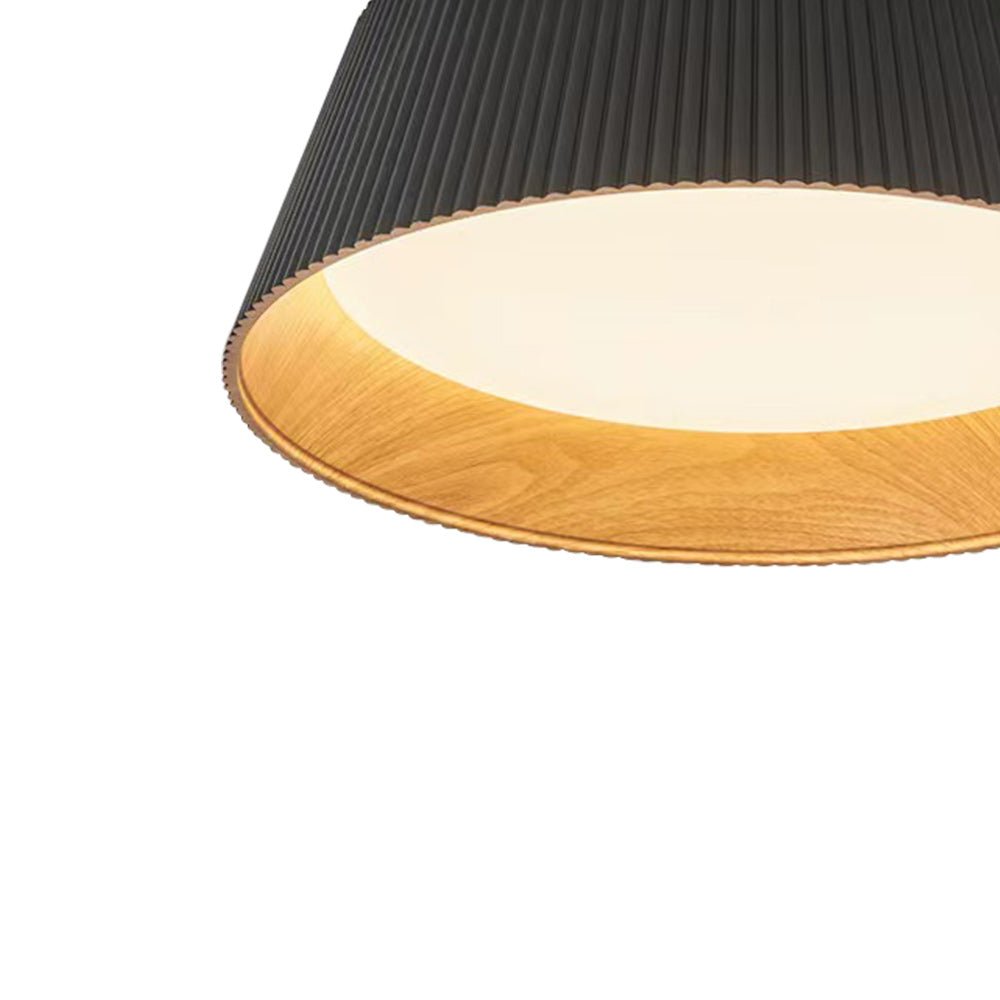 Pendantlightie-Modern Minimalist Wood Grain Conical Led Flush Mount Ceiling Light-Flush Mount-Warm White Light-Black