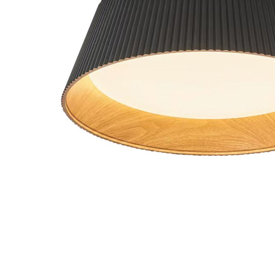 Pendantlightie-Modern Minimalist Wood Grain Conical Led Flush Mount Ceiling Light-Flush Mount-Warm White Light-Black