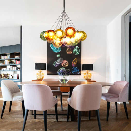 Pendantlightie-Modern Multi-Color Glass Cluster Lights-Chandeliers-Yellow Tune-7 Globes