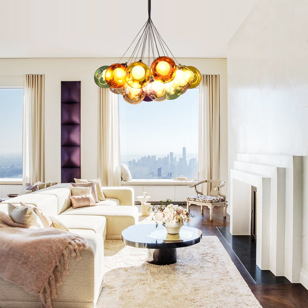Pendantlightie-Modern Multi-Color Glass Cluster Lights-Chandeliers-Yellow Tune-7 Globes