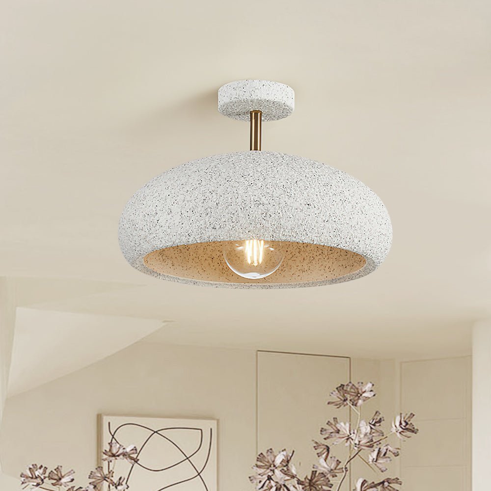 Pendantlightie-Nordic 1-Light Speckle Surface Dome Semi Flush Mount-Semi Flush Mount-White-