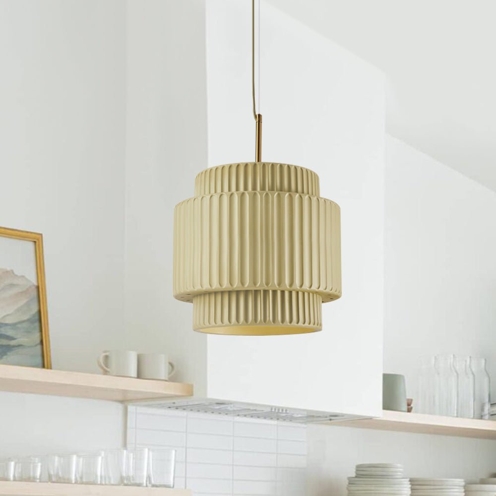 Pendantlightie-Nordic Cream Style 1-Light Drum Layer Pendant Light-Pendants-Beige-